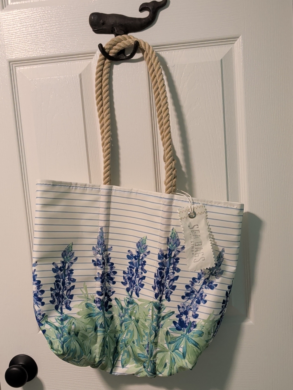 Sea Bags Maine Sea Grass Blue Lupine Print Beach Tote
